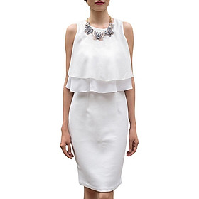 Bộ đầm dây ôm và áo xòe lụa hai tầng hanali - trắng