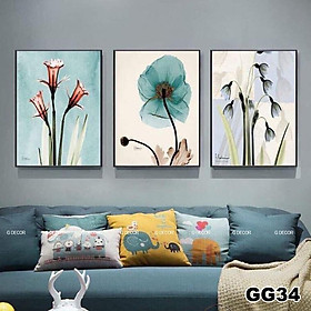 Mua Tranh treo tường canvas khung gỗ 3 bức phong cách hiện đại Bắc Âu tranh hoa lá trang trí phòng khách phòng ngủ spa 34