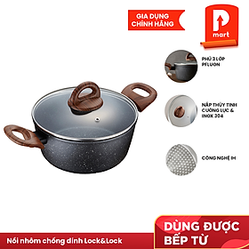Nồi Nhôm Chống Dính Lock&Lock Baum Marble 2 Tay Cầm, Nắp Thủy Tinh LBU1242 (24cm)