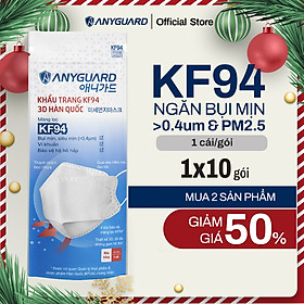 ComBo 10 Chiếc Khẩu Trang KF94 - Form 3D Cao Cấp Chống Bụi Siêu Mịn 0.4um Anyguard Chính Hãng - 4 Lớp Bảo Vệ Tối Ưu Dành Cho Người Lớn - ISO 9001:2015, ISO 13485:2016, QCVN 01:2017/BTC