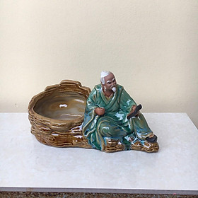 Mua Chậu tượng Ông lão đọc sách men màu xanh ngọc gốm Bát tràng 1 size CT-12