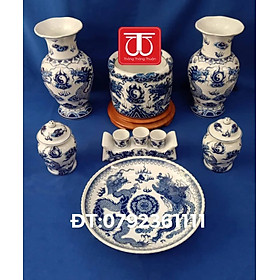 Mua BỘ BÁT HƯƠNG VẼ RỒNG NỔI ĐẾ GỖ HƯƠNG (ĐK BÁT 20CM.22CM /ĐÔI LỌ CAO 30CM /  ĐÔI CHOÉ  16CM )