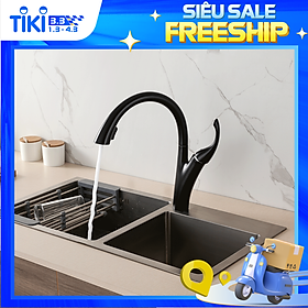 Mua Vòi Rửa Chén Nóng Lạnh Ecalite EF-K624B - Đồng Thau Sơn Đen - Có Dây Rút - Điều Chỉnh Tia Nước - Hàng Chính Hãng