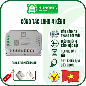 Hình ảnh Công Tắc Điều Khiển Từ Xa Qua Điện Thoại Hunonic Lahu 4 kênh│Công tắc thông minh kết nối Wifi│ Hàng Việt