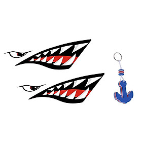 2 Pieces Shark Teeth Mouth Decals Stickers + Blue Anchor Floating Key Chain Key Ring Keychain Keyring