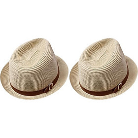 2 Mũ Cói Đi Biển Thời Trang Nam Nữ Màu Trắng Kem (Free Size)
