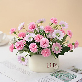 Artificial Flower Plants False Faux Fake Flowers with Ceramics Vase Decorative with Pot Garden Home Office Table Party Decor