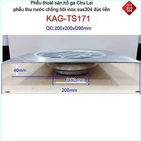 Mua Hố ga thoát sàn Chu lai ống 9cm Inox 304  phễu thoát nước chống hôi 20x20cm-15x15cm-12x12cm-10x10cm ống D90mm