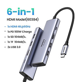 Ugreen 60384 4K 60Hz Bộ chuyển Type C Sang HDMI + USB 3.0*2 + SD/TF + PD CM511 60384 hàng chính hãng