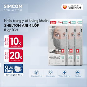 Khẩu trang y tế kháng khuẩn 4 lớp Shelton Medimask Arifresh hộp 10 chiếc,khẩu trang kháng khuẩn 4 lớp dành cho người lớn,khẩu trang 4 lớp mềm mại có vải kháng khuẩn ngăn ngừa bụi bẩn,vi khuẩn sử dụng 1 lần