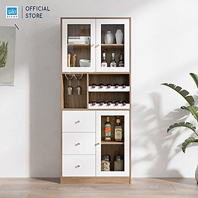 Mua Tủ Để Vang Gia Đình Đa Năng Kèm Cửa Kính Hiện Đại Màu Trắng Phối Vân Gỗ Nâu SIB Decor KG30