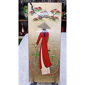 Mua Tranh sơn mài dáng dài cô gái Việt Nam Thanh Bình Lê  hàng xuất khẩu size 20x50 cm - Dát vàng
