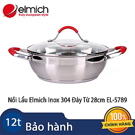 Nồi Lẩu Inox 304 Đáy Từ 5 Lớp Nắp Kính Elmich 2355789 28cm