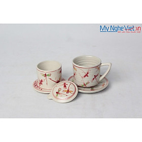Mua Phin cà phê gốm Bát Tràng Mỹ Nghệ Việt Vẽ chuồn kim MNV-CFT002/1