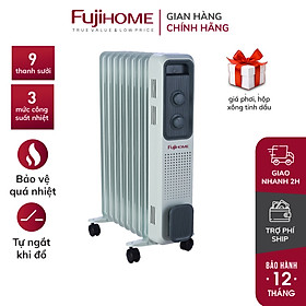 Máy sưởi dầu 9 thanh 2000W FUJIHOME OH849 , không đốt oixi, tự động ngắt- Hàng Chính hãng