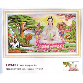 Tranh thêu chữ thập Phật Quan Âm LV3437 (90x55) chưa thêu