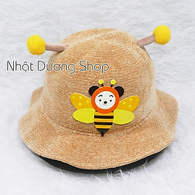 Nón tai bèo vành gợn sóng mũ tai bèo vành rộng hàng Quảng Châu dán hình con ong vàng dành cho trẻ em từ 2-4 tuổi