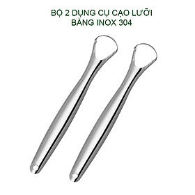 Bộ 2 dụng cụ cạo lưỡi bằng inox 304, làm sạch bề mặt lưỡi giúp hơi thở thơm mát