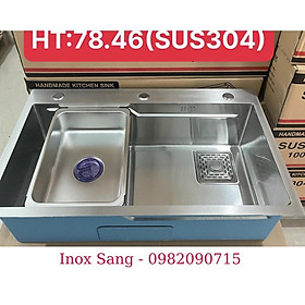 Chậu rửa chén 1 hố inox 304 đúc nguyên khối kt 78x46, mẫu mới đẹp hiện đại nhất