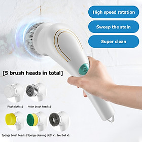 Bộ bàn chải điện vệ sinh cầm tay Electric Spin Scrubber, 5 Replaceable Brush Heads for Bathroom, Kitchen, Wall, Tile, Tub