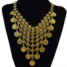 Statement Bib Choker Collar Coin Tassel Pendant Turkish Beach Necklace Gold