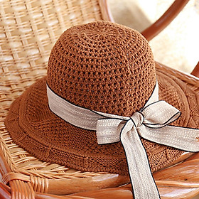Womens Foldable Bowknot UV Protection Beach Sun Hat Wide Brim Bucket Hat