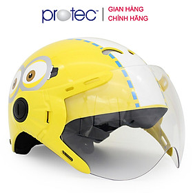 Mũ bảo hiểm trẻ em 1/2 đầu có kính Protec Kitty, họa tiết Minion dễ thương, an toàn, thời trang cho bé trai và bé gái - Hàng chính hãng