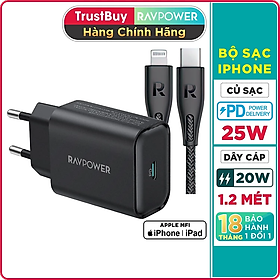 Adapter Củ Sạc Nhanh Đến 25W Type C PPS PD 3.0 QC 3.0 RAVPower RP-PC156 Dành Cho Điện Thoại Samsung, iPhone, iPad - Hàng Chính Hãng - Bộ Sạc iPhone iPad RP-PC156-B-RP-CB10