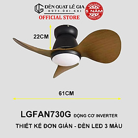 Quạt Trần Mini Có Đèn LÊ GIA LGFAN730T - Chiều Cao 22cm - Sải Cánh 61cm - Bảo Hành 5 Năm