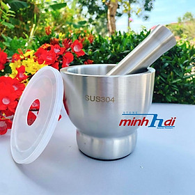 Mua Bộ CỐI CHÀY INOX SUS 304 cao cấp  nặng tay - có nắp. Dụng cụ nhà bếp Chày giã nghiền thực phẩm tỏi tiêu ĐA NĂNG