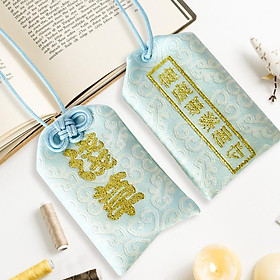 Túi gấm Omamori sức khỏe sự nghiệp xanh nhạt có kèm túi chống nước Túi Phước May Mắn dây treo trang trí
