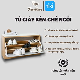 Mua Tủ giày thông minh kiêm ghế ngồi  kệ ghế để giày 3 ngăn có hộc để đồ  cánh lật che bụi gỗ MDF cao cấp TAGO07