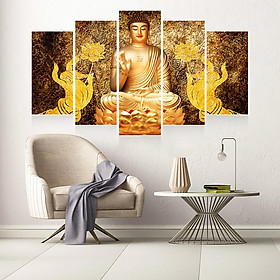 Tranh treo tường, tranh trang trí PP_ NT603 bộ 5 tấm ghép Phật giáo