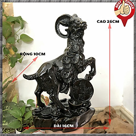 Tượng đá Dê phong thủy trang trí bàn làm việc mang may mắn tài lộc - Chiều cao 26cm - Màu nâu đen