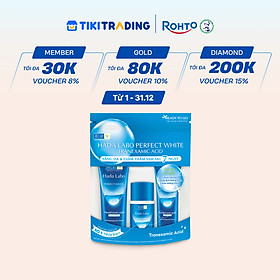 Bộ travel size dưỡng trắng Hada Labo Perfect White Tranexamic Acid Travel Set (Kem rửa mặt 15g+Dung dịch dưỡng 20ml+Kem dưỡng 12g)