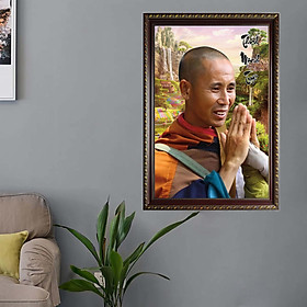 Mua Tranh Thầy Thích Minh Tuệ  mẫu 1 tấm  chất liệu in gỗ tráng gương đóng khung nâu cao cấp