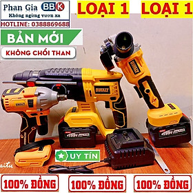 Bộ Combo 3 Trong 1 Gồm Máy Khoan Đục Bê Tông, Máy Mài Và Máy Siết Bulong Dùng Pin 199V 15 Cell, Máy Khoan Siêu Khỏe, Động Cơ Không Chổi Than - Bảo Hành 1 Năm