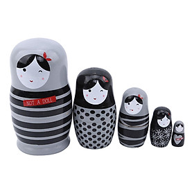Cute Set of 5Pcs Wooden Nesting Dolls Matryoshka Christmas Russian Toy Girl