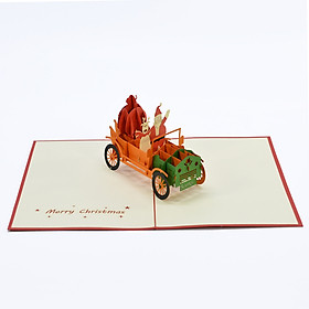 Thiệp 3D handmade Santa Clause- Chuyến xe chở những món quà size 12x18cm CN119