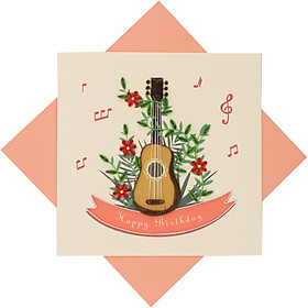 Thiệp Chúc Giấy Xoắn Thủ Công (Quilling Card) Đàn Guitar Chúc Mừng Sinh Nhật - Tặng Kèm Khung Giấy Để Bàn