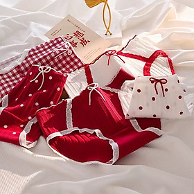 SET 5 QUẦN LÓT ĐỎ CHẤM BI NƠ NỮ SINH DỄ THƯƠNG PHONG CÁCH NHẬT BẢN TỪ 35-60KG DÀNH CHO NỮ