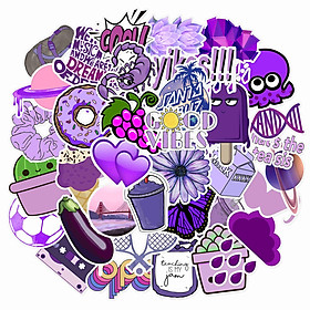 Set 60 Sticker chủ đề màu tím, Purple ảnh ép lụa