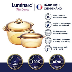 Bộ 2 Nồi Thuỷ Tinh Luminarc Amberline Granite 1.5 Lít/ 3 Lít - LUGR153