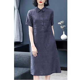 Đầm suông công sở linen cổ đức xanh than trẻ trung ArcticHunter, thời trang thương hiệu chính hãng - M