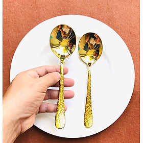 Mua Set 2 Muỗng súp tròn cao cấp mạ vàng kiểu Da rắn Inox 304 ODILE018