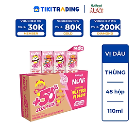 Thùng 48 hộp Thức Uống Sữa Tươi Trái Cây Tươi NuVi Vị Dâu 110ml - Tăng Cường Chiều Cao, Phát Triển Trí Não