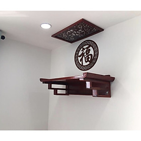 Bàn thờ treo tường gỗ sồi tặng ám khói và chữ trang trí ốp lưng chữ phúc hán BH617