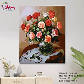 Mua Tranh tô màu theo số sơn dầu số hóa bình hoa hồng BH0985