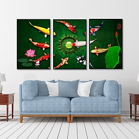 Mua Tranh Cá và Hoa Sen- tranh Canvas Trang Trí