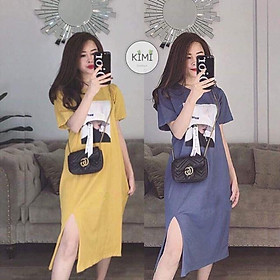 Đầm Suông Xẻ Đùi In Hình Cô Gái - Hàng Đẹp Dài 1m
